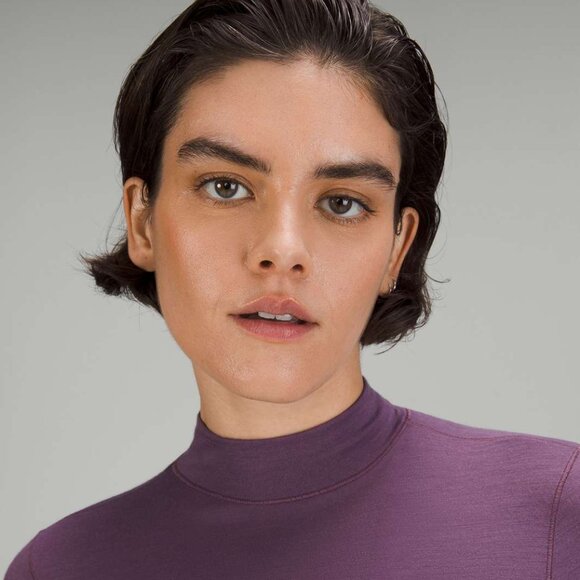 Lululemon lab Merino Wool-Blend Mock Neck Long-Sleeve Shirt Dusty Amethyst Sz 6 - Picture 5 of 11